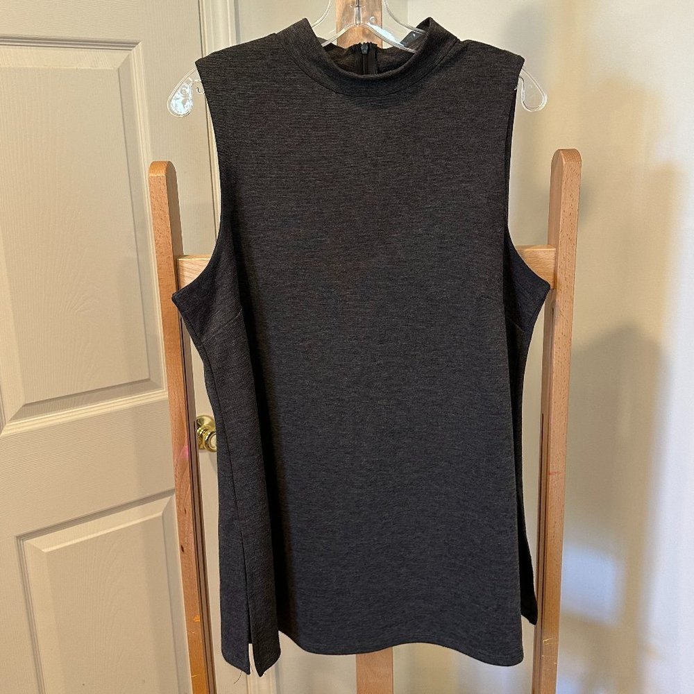 Women's Bobeau Sleeveless Mock Neck Knit Shirt Blouse Large Gray